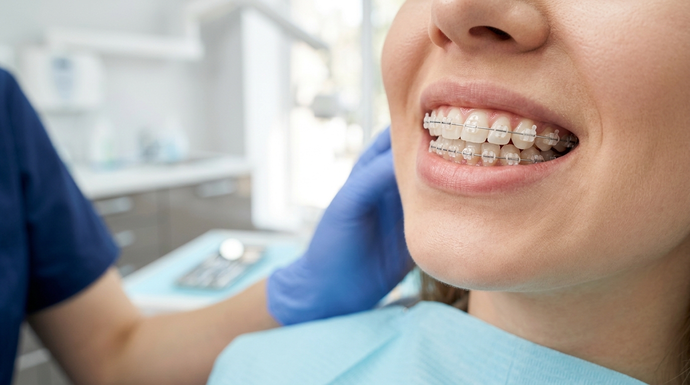 diş teli (ortodonti) – klinik yakın plan detay