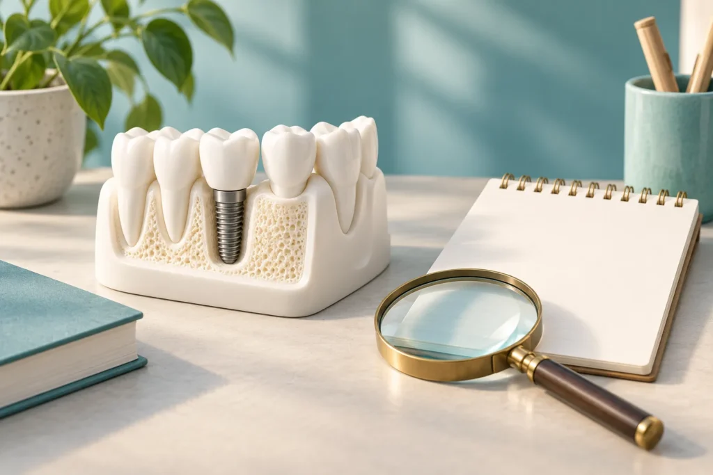 İmplant öncesi kemik desteği ve tedavi planlamasını anlatan temsili diş modeli